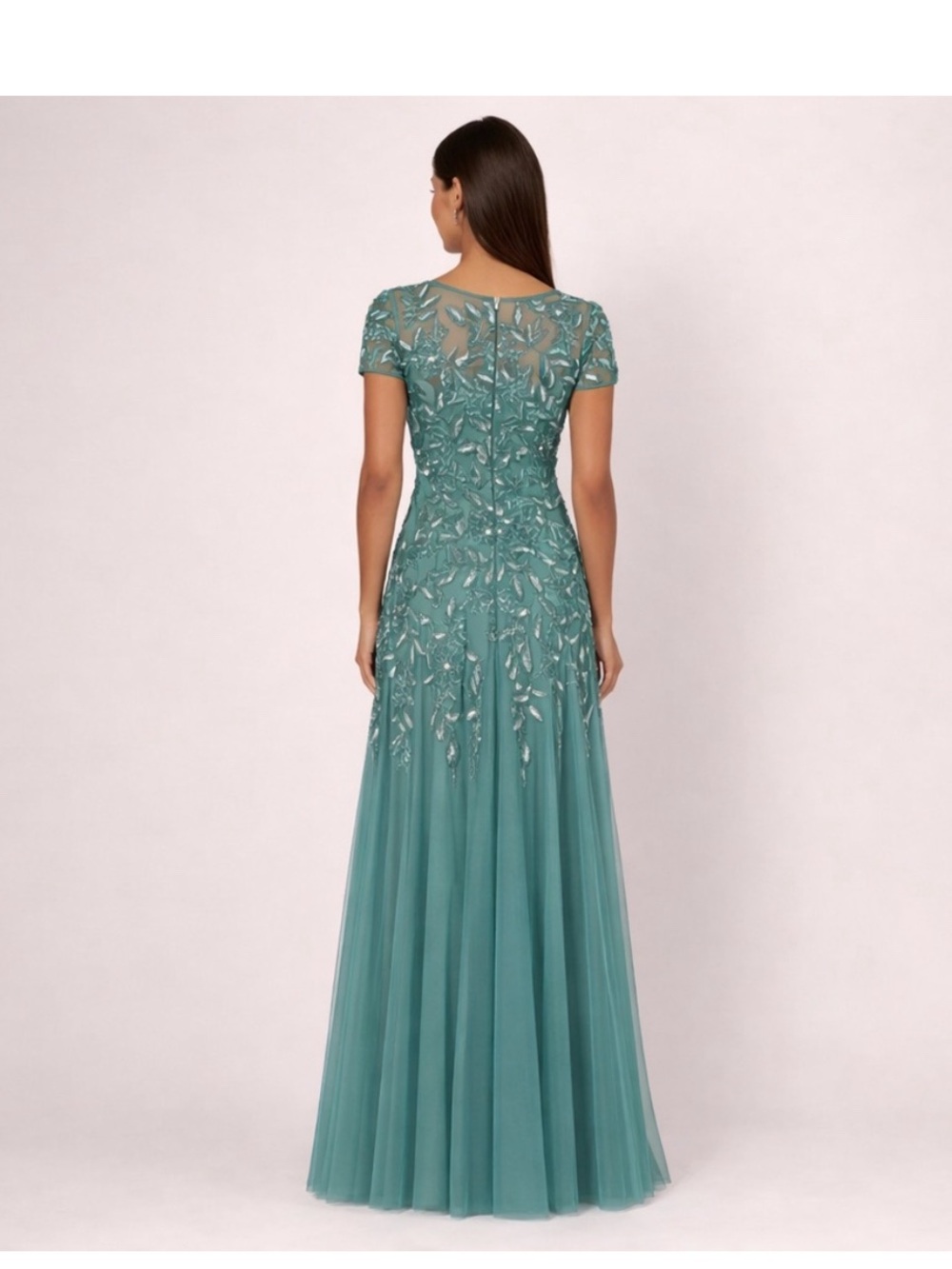 Adrianna Papell Dress SZ 6 Jade Green Beaded Sequin Gown Formal Evening NWT GALA - Picture 3 of 14